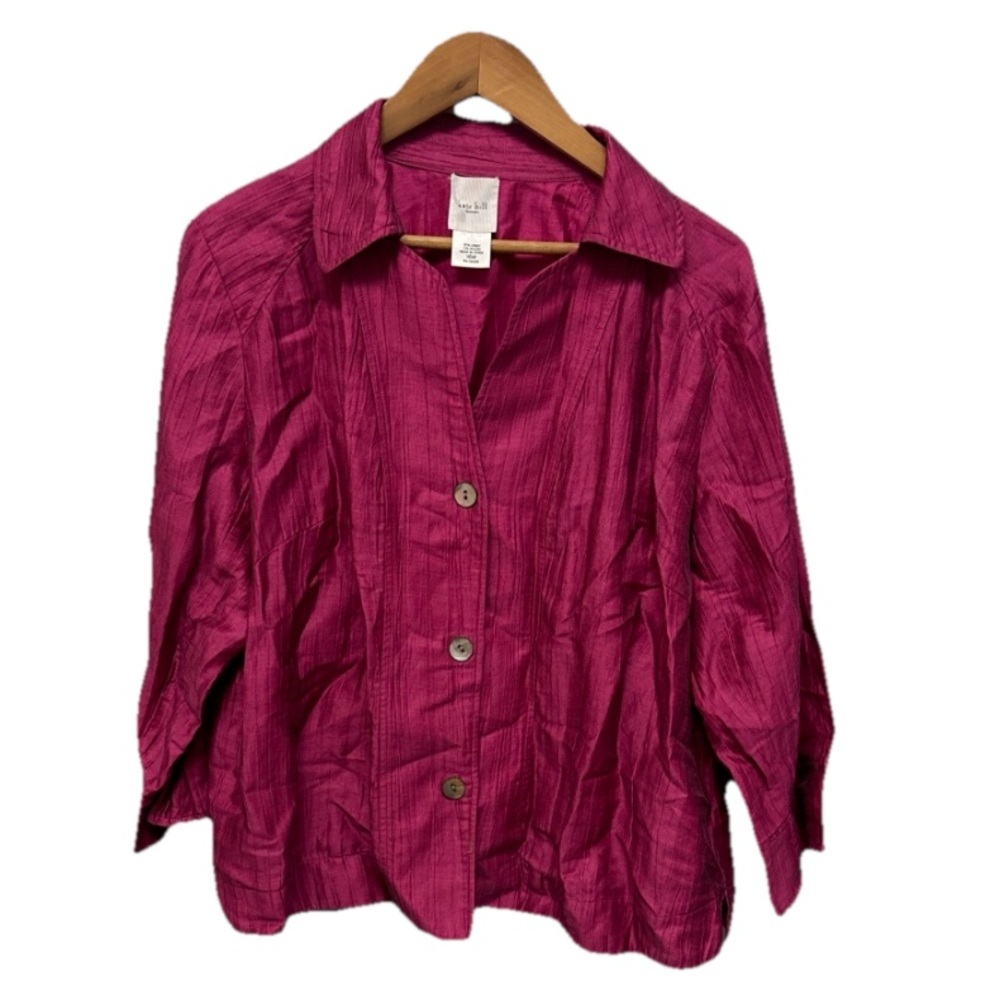 Kate Hill Women’s Magenta Linen Buttoned Blouse Striped‎ Plus Sz 16w Grandmacore